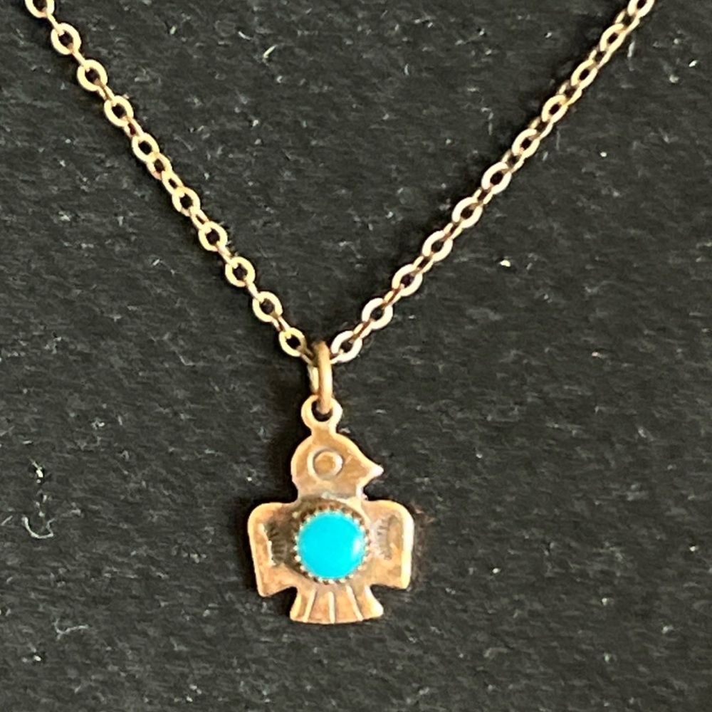 Vintage Petite Turquoise Copper Thunderbird Necklace & Coordinating Accessories - Picture 8 of 13